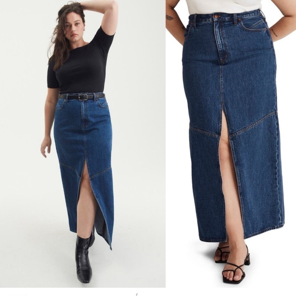 Madewell Dark Blue Denim Maxi Skirt with Front Slit